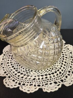 Clear Pressed Glass Pitcher with Textured Honeycomb Pattern